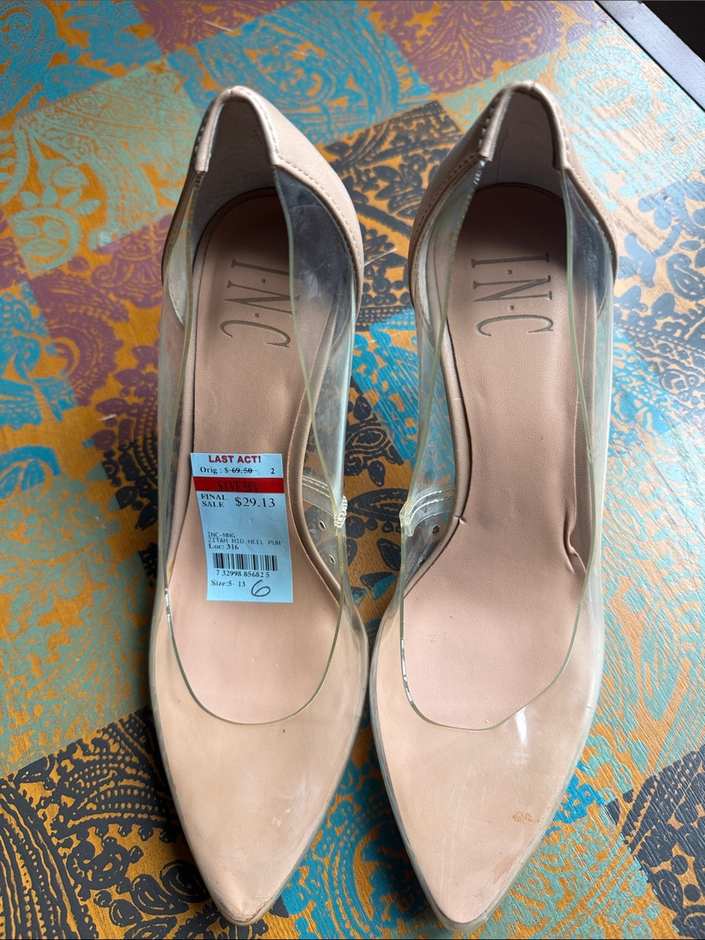 INC International Concepts Nude Pointed Toe Pumps with Clear Panels